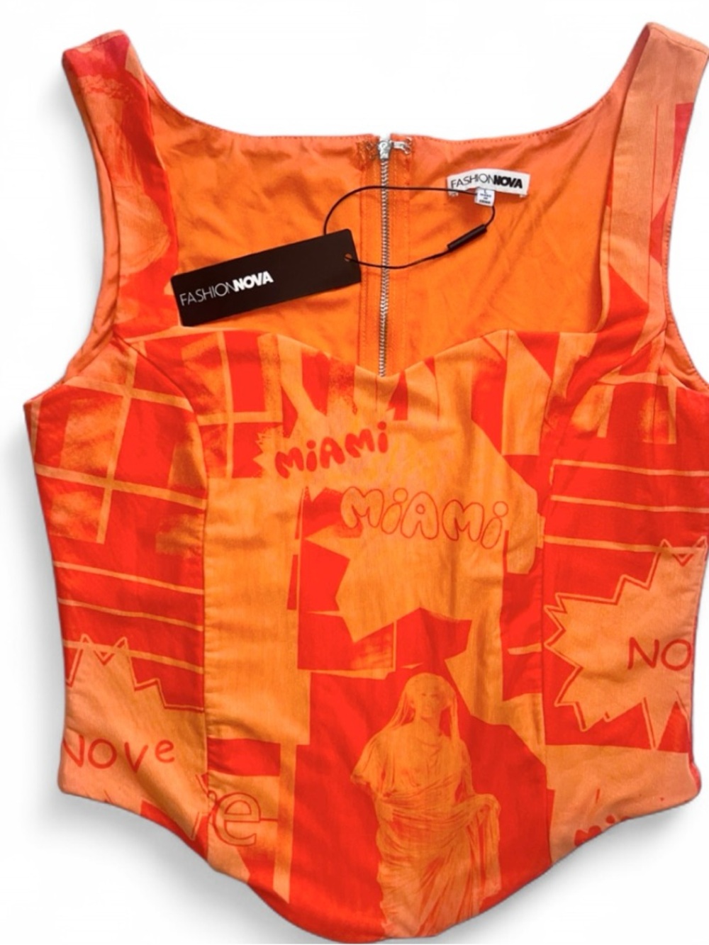 Fashion Nova Orange & Red Miami Graphic Cropped Tank